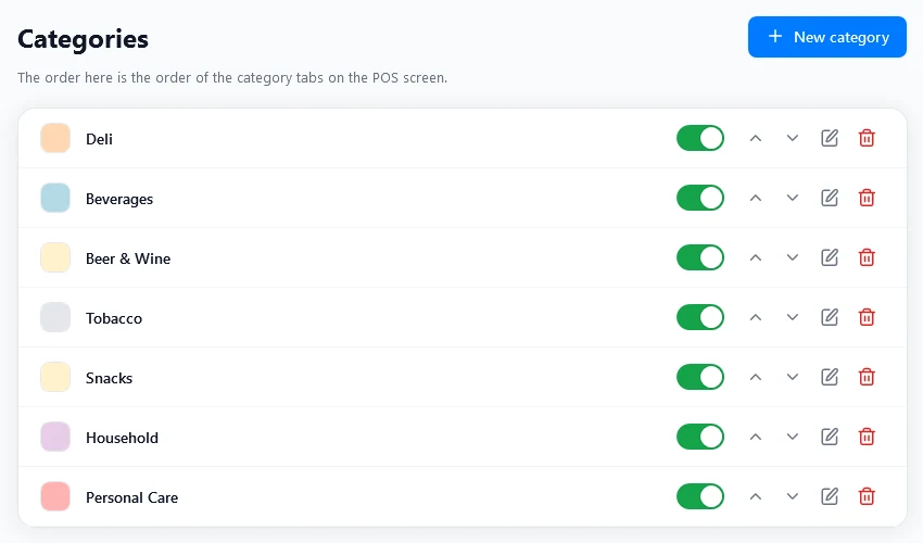 Category settings