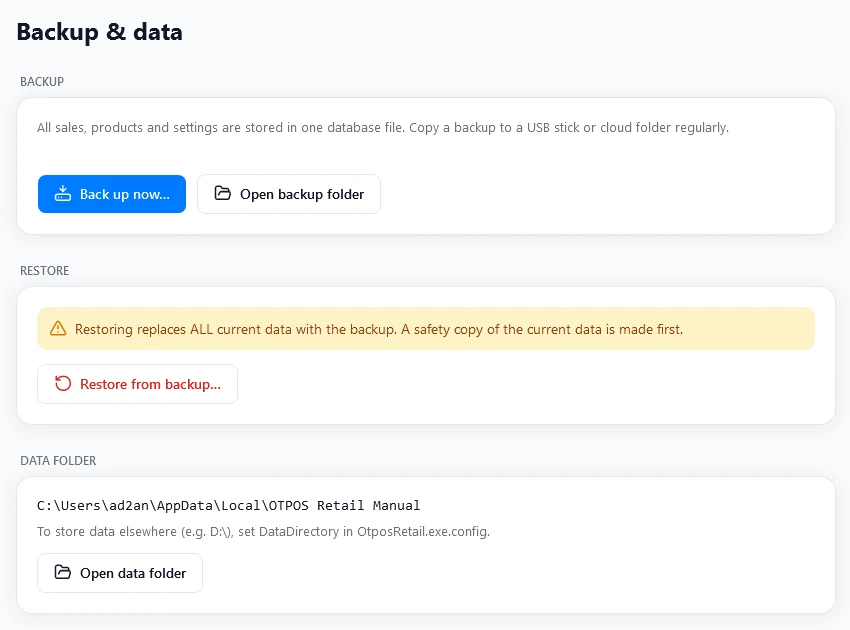 Backup and data settings