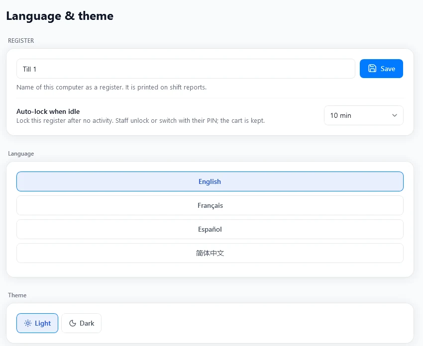 Language and theme settings