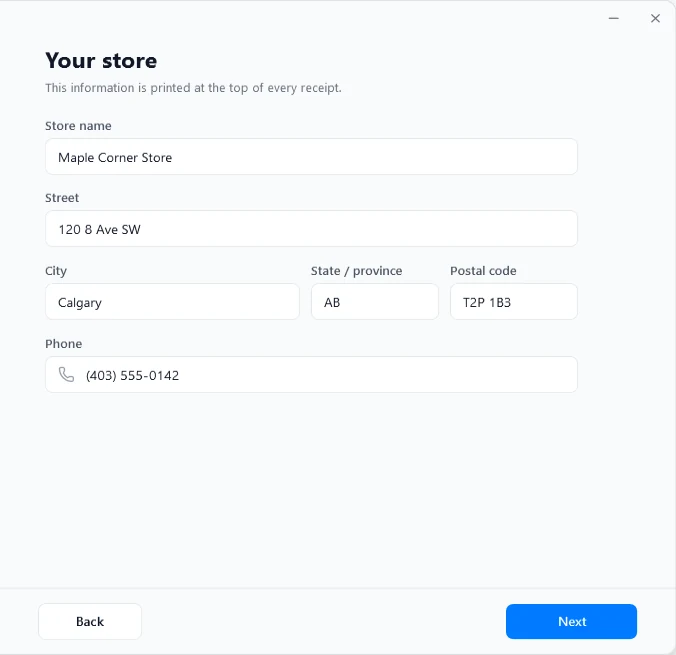 Setup wizard: store details