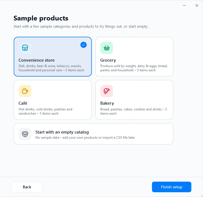Setup wizard: sample products