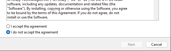 Setup wizard: License Agreement page